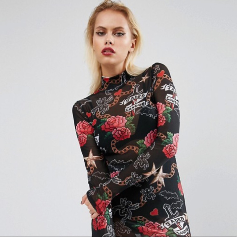 Jaded London Mesh Rose Dress